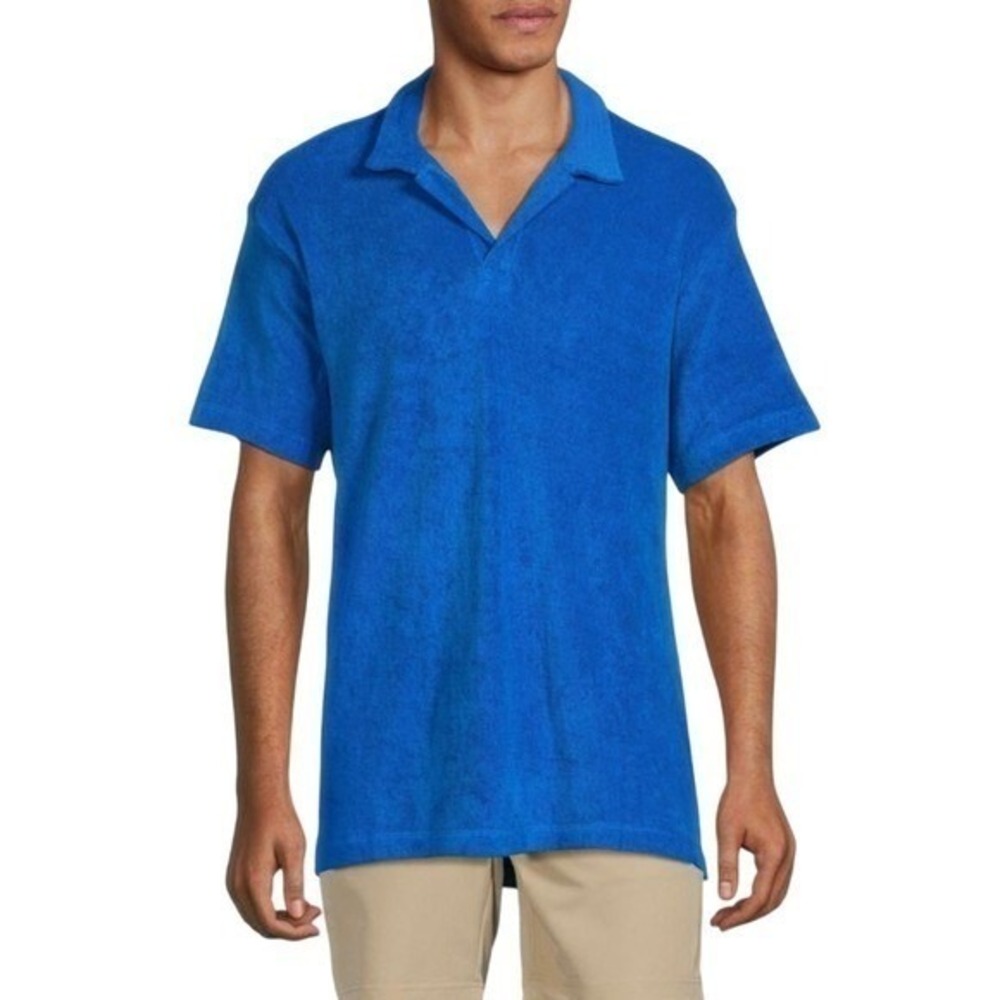 NWT Hedge Men's Cerulean Blue‎ Terry Cloth Casual Button Front Shirt SMALL